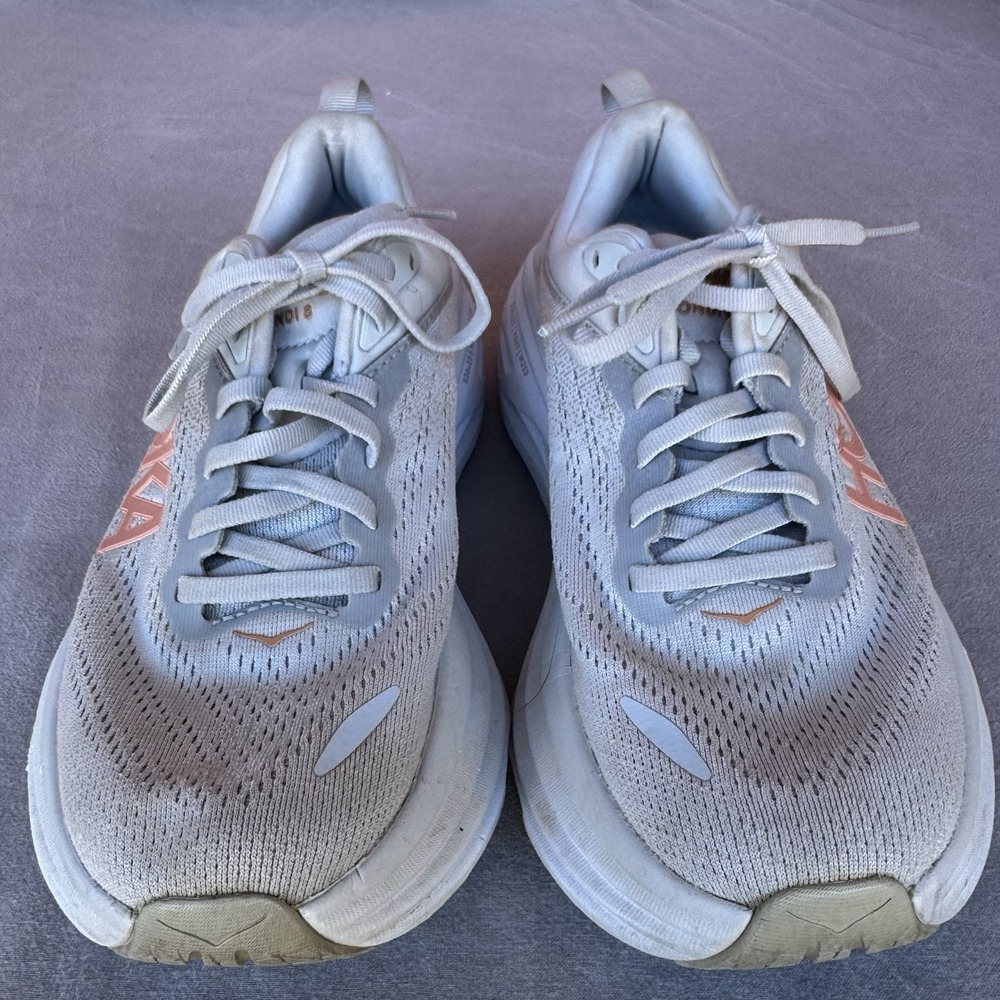 Hoka One One Women's White Sneakers with Pink Logo - Picture 6 of 16